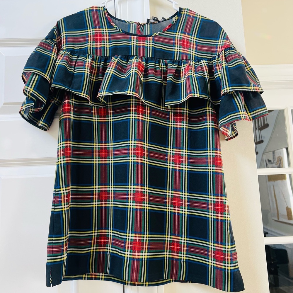 NWT Stunning J.crew Plaid Ruffle Women's size 4 Blouse - Picture 1 of 10